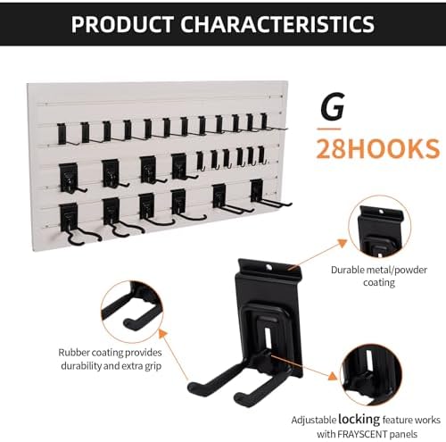 Slat Wall Accessories Garage Hooks Heavy Duty Slatwall Panel Hook Locking Bike Hook for Slat Wall Hooks for Hanging Ladder Storage System Black Accessory for Power Tools Organizer (28 Hook) - Image 2