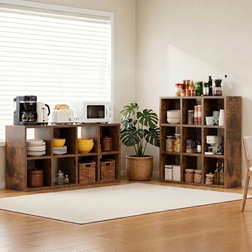 LUCKLIFE 9-Cube Storage Organizer, Modular Bookcase Shelf with Vertical or Horizontal Use, Fits 11×11" Bins, Optional Back Panels, for Living Room, Office, Vintage Brown - Image 7