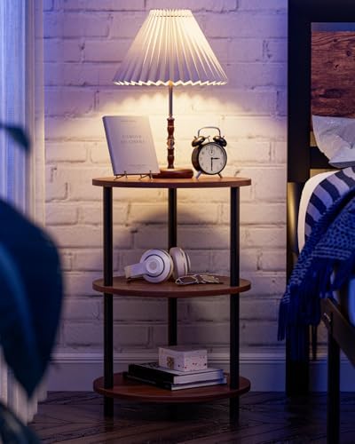 XBurmo Round Coffee Table for Living Room - Narrow Side or Bedside Stand, Industrial Vintage Nightstand for Bedroom, or Small Spaces, Rustic Walnut - Image 5