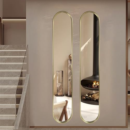 OUSHUAI Gold Full Length Oval Mirror,Narrow Capsule Long Mirrors with Metal Frame for Entryway,Hallway,Living Room 44"X8"(2pcs) … - Image 7
