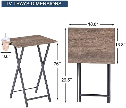 VECELO Folding TV Tray for Eating Set of 4, Portable Dinner/Snack Table with Cup Holder for Couch, Living Room and Small Space, Coffee & Black - Image 3