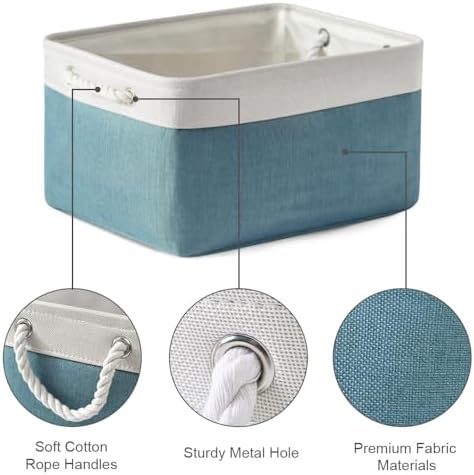 TheWarmHome Fabric Storage Bin with Handles,Storage Basket for Home Storage and Organization, Shelf Basket with Cover for Living Room Bedroom Closet（White & Green Large,15.7L*11.8W*8.3H - Image 5
