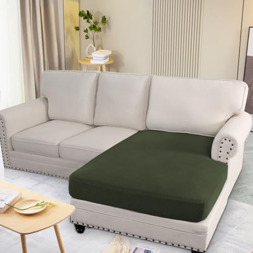 H.VERSAILTEX Super Stretch Individual Chaise Cover Sectional Couch Covers for L Shaped Sofa Both Left/Right Featuring Thick Jacquard Textured Twill Fabric (1 Piece Chaise Cover, Olive) - Image 2