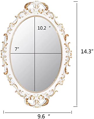 Tstarer 2 Pack - Vintage Decorative White Framed Mirror, Wall Hanging Mirrors & Tabletop Tray for Bedroom Living Room Dresser Decor, Oval- 9.6" W x 14.3" L (WHITE-2PACK) - Image 3