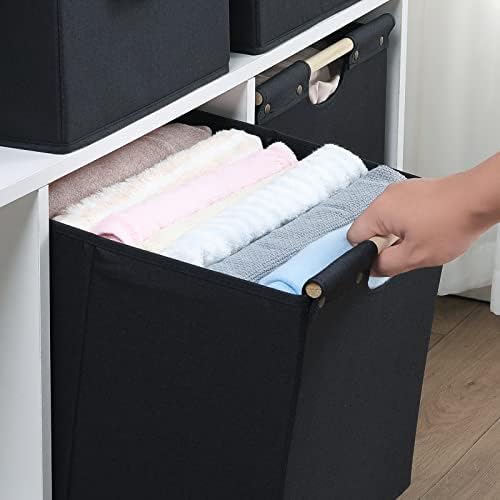 HOONEX Large Collapsible Storage Bins, Linen Fabric, Pack of 2, Storage Baskets with Wooden Carry Handles and Sturdy Heavy Cardboard, for Home, Office, Car, Nursery, Black - Image 7