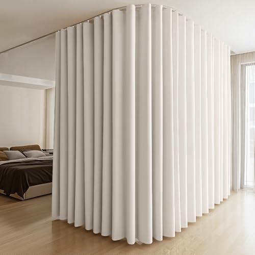 MaKefeile Room Divider Curtains & Flexible Bendable Tracks Set,Privacy Dividers Ceiling Track Curtain Window Blackout Curtains for Living Room Bedroom (W180 × H108 In 1 Panel Beige Drape & White Rail) by Makefeileshade