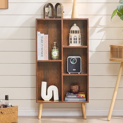 LEYAOYAO 5 Cube Bookshelf, Mid-Century Modern Book Shelf with Legs, Brown - Image 5