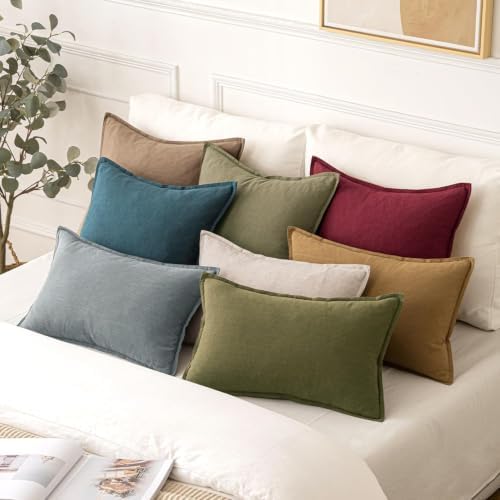 MIULEE Decorative Linen Pillow Covers 22x22 Inch Burgundy Red - Image 4
