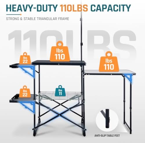 DMH OUTDOORS Folding Camping Kitchen Station Portable Outdoor Grill Table - Image 4