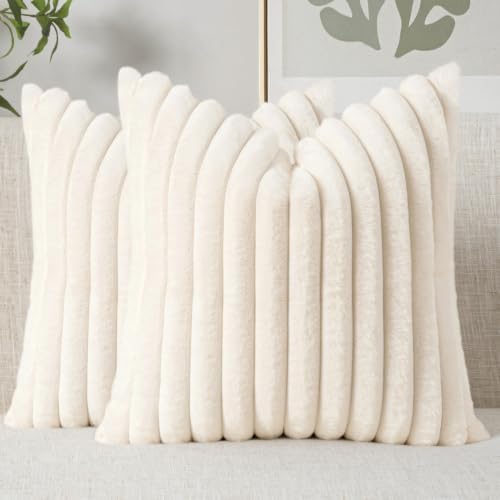 MIULEE Faux Fur Decorative Throw Pillow Covers 20x20 Set of 2 Beige by MIULEE
