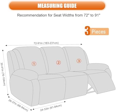 VANSOFY Stretch Recliner Couch Cover, Slipcover, Dark Coffee, 3 Seater - Image 2