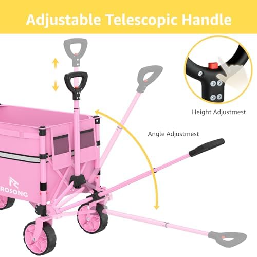 ROSONG Collapsible Wagon Cart with Wheels Foldable - Folding Utility Heavy Duty Wagons Carts for Grocery Sports Garden Shopping Camping Wheelbarrows (Pink, 120L) - Image 6
