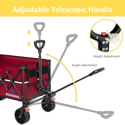 ROSONG Collapsible Wagon Cart with Wheels Foldable - Folding Utility Heavy Duty Wagons Carts for Grocery Sports Garden Shopping Camping Wheelbarrows (Burgundy, 150L) - Image 6