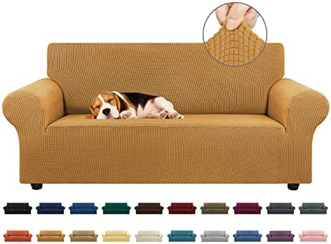 KEKUOU Stretch Loveseat Couch Cover, 2 Cushion Couch Slipcover,Golden by KEKUOU