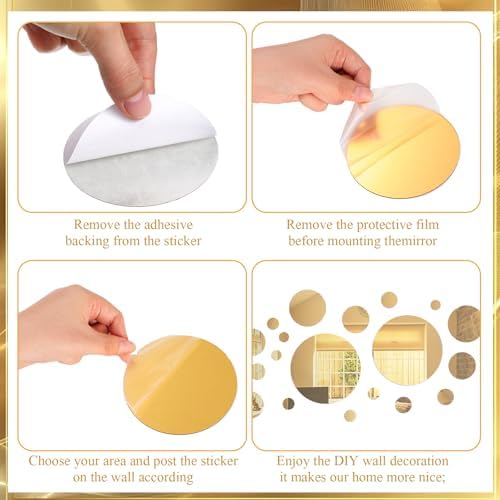 Shappy 32 Pcs Acrylic Mirror Wall Stickers Removable, Gold, Medium Size - Image 3