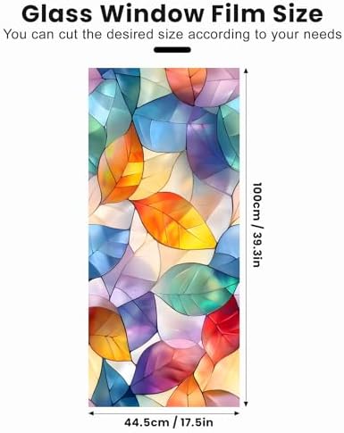 Stained Glass Window Privacy Film Static Cling - Rainbow Glass Decorative Sun Blocking Window Covering, Non-Adhesive Removable Stickers for Home & Office, 17.5" x 39.3" - Image 2