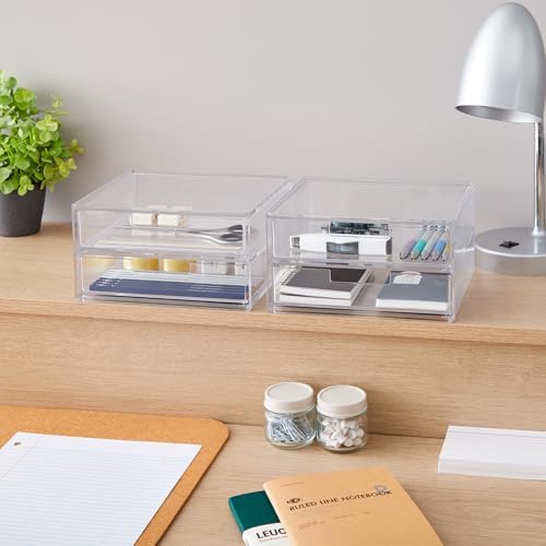 STORi Stackable Desk Drawer Organizer, Clear Pen Pencil Makeup Brush Holder for Desktops and Vanities, 4 Wide Drawers (Made in USA) - Image 5