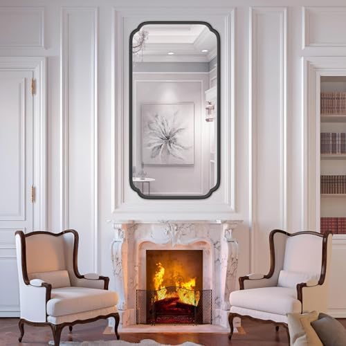 Ferytange 48 x 24 Inch Black Bathroom Vanity Mirror for Wall with Metal Frame Modern Rectangle Rounded Corner Wall Decor Mirror for Big Bathroom Over Sink (Horizontal/Vertical) - Image 4