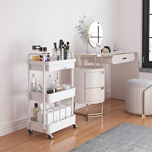 Calmootey 3-Tier Utility Cart with Drawer & Wheels, Storage for Home,Office - Image 2