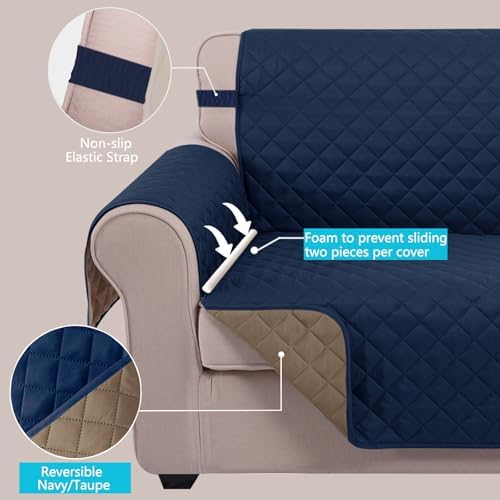 U-NICE HOME Reversible Oversized 28''Chair Covers, Navy/Taupe - Image 3