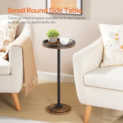 HOOBRO Small Round Side Table, Drink Table, Coffee Martini Table with Pedestal Accent for Small Spaces in Living Room, Bedroom, Sofa Couch, Rustic Brown BF168BZ01 - Image 4