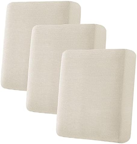 H.VERSAILTEX Super Stretch Individual Seat Cushion Cover Sofa Covers Couch Cushion Covers Slipcover Sets Thick Jacquard Textured Twill Fabric (3 Piece Sofa Cushion Covers, Natural) by HVERSAILTEX