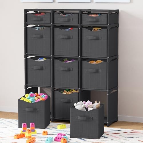 Cube Storage Organizer with Storage Bins Included - The Perfect Closet Organizers and Storage Solution. Includes 12 Storage Cubes, Great For Toy Storage, Closet Storage, Clothes Storage (Dark Grey) - Image 2