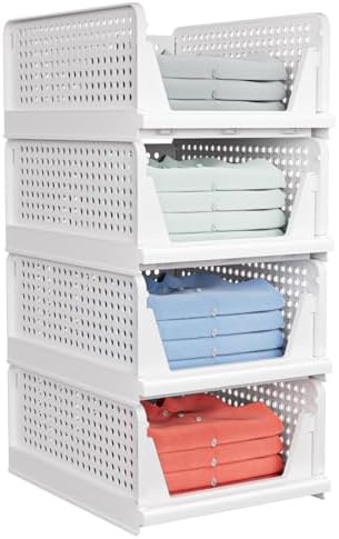 caktraie 4 Pack Stackable Closet Storage Basket - Stackable Storage Bins by shoeboxesanddeskorganizers
