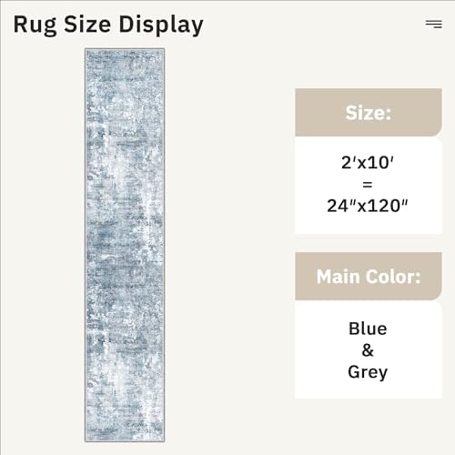 Soalmost Abstract Runner Rug 2x10 Hallway Kitchen Runners Blue/Grey - Image 5