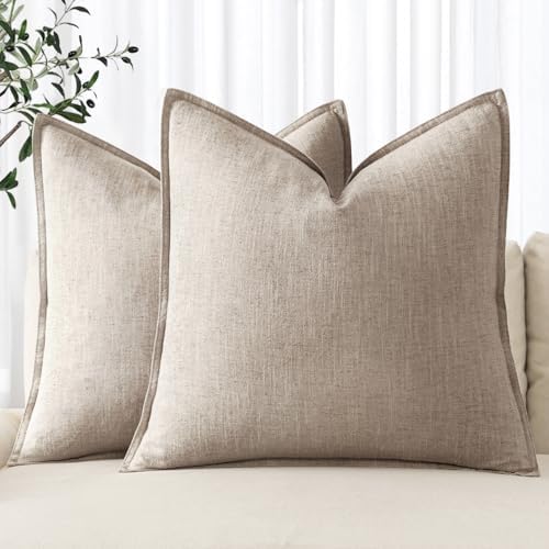 MIULEE Decorative Linen Pillow Covers 20x20 Inch Natural Linen by MIULEE