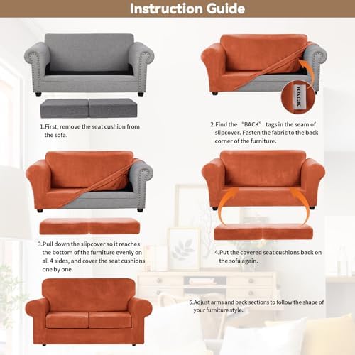 WEERRW Velvet Stretch 3 Pieces Couch Cover for Sofa Washable, Pumpkin - Image 6