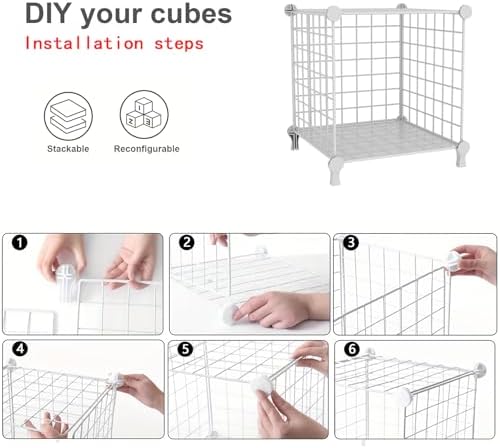 Cube Storage Organizer Metal Wire Shelf for Closet Office White - Image 7