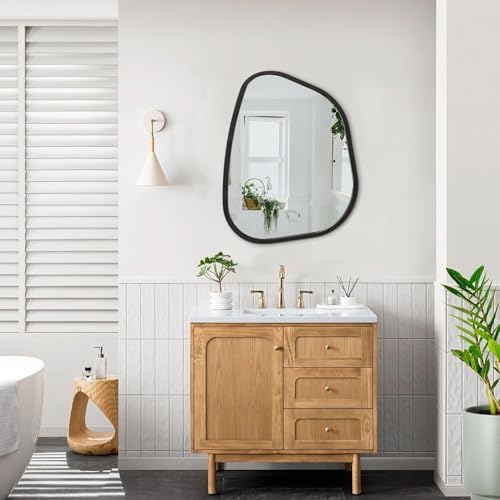 Asymmetrical Mirror Large 20"x16" Irregular Oval Wall Mirror Modern Wood Frame Unique Shape Wall Mounted Vanity Artistic Mirror Decorative for Living Room Bedroom Bathroom Entryway Hallway - Image 6