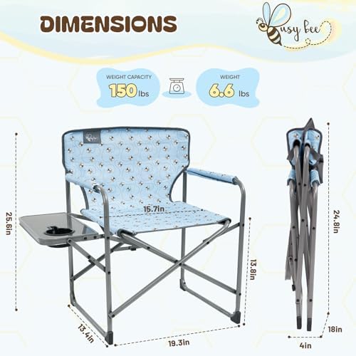 Busy Bee Oversized Kids Camping Chair with Cup Holder, High Back Toddler Chair Kids Folding Chair, Perfect for Beach & Outdoor, Supports 150 Lbs. - Image 3