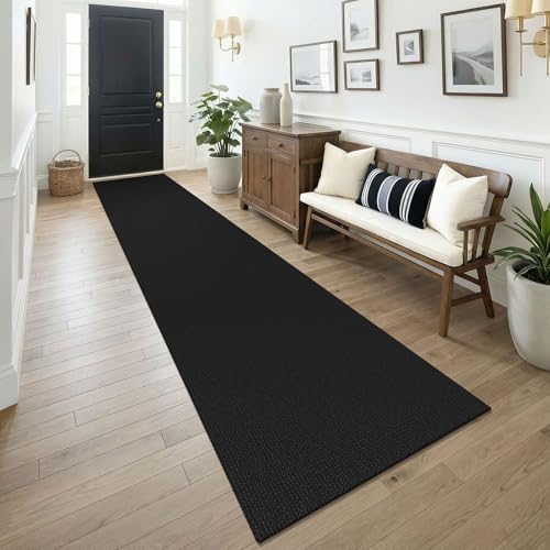 KOZYFLY Black 2.5'x14' Runners Rugs for Hallway, Long Washable Runner Rug, Woven Non Slip Kitchen Runner, Flatweave Entryway Rug, Floor Carpet for Entry, Aisle, Hall, Black/Dark Grey by KOZYFLY