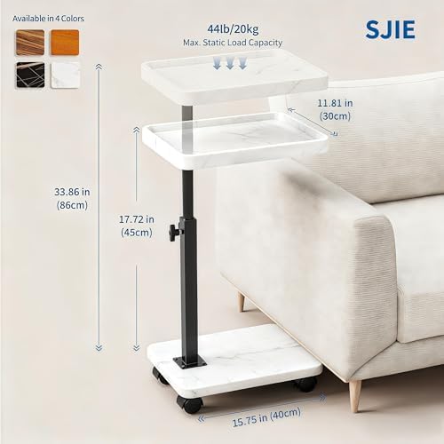 C Table with Wheels, Adjustable Height, 360° Swivel Bed Tray Table - Image 2