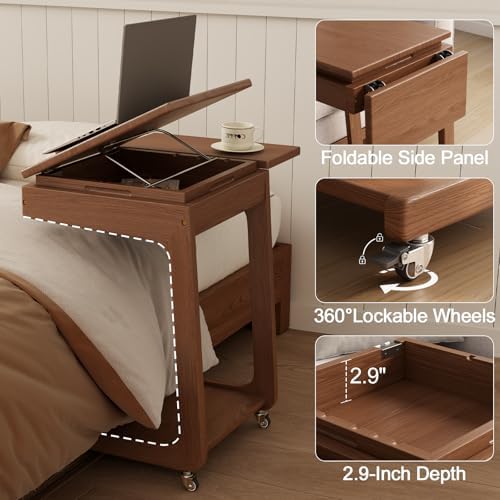 Solid Wood C Shaped End Table for Couch, Walnut Couch Desk - Image 4