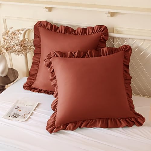KKJIAF 2 Pack Ruffle Pillow Cases 18x18 Inches, Dusty Orange by KKJIAF