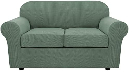H.VERSAILTEX 3 Piece Stretch Sofa Covers for 2 Cushion Loveseat Couch Covers for Living Room Sofa Slipcovers (Base Cover Plus 2 Seat Cushion Covers) Thicker Jacquard Fabric(Medium, Loden Frost) by HVERSAILTEX