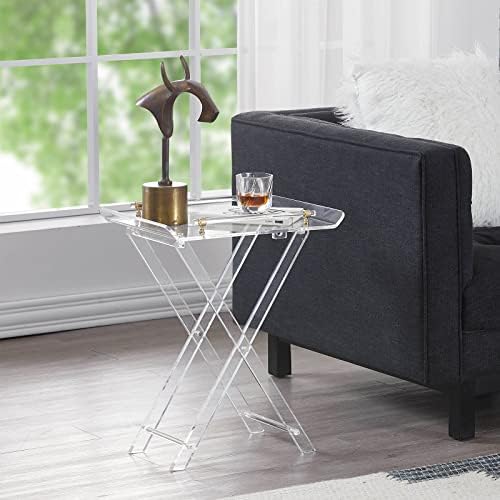 Clear Acrylic Folding Side Table with Handle, X-Leg Small End Table - Image 2
