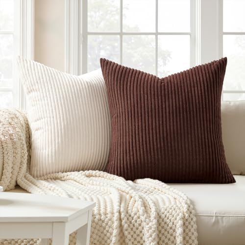 Topfinel Rustic Throw Pillow Covers 18x18 Inch Set of 4 Soft Farmhouse Corduroy Striped Decorative Cushion Cover Gold Brown Gradient Fall Pillow Case for Sofa Couch Living Room Bedroom - Image 6