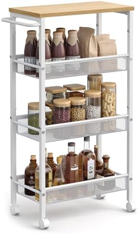 VASAGLE 4-Tier Slim Rolling Storage cart with Wheels, 8.7 Inches, Metal by Unknown