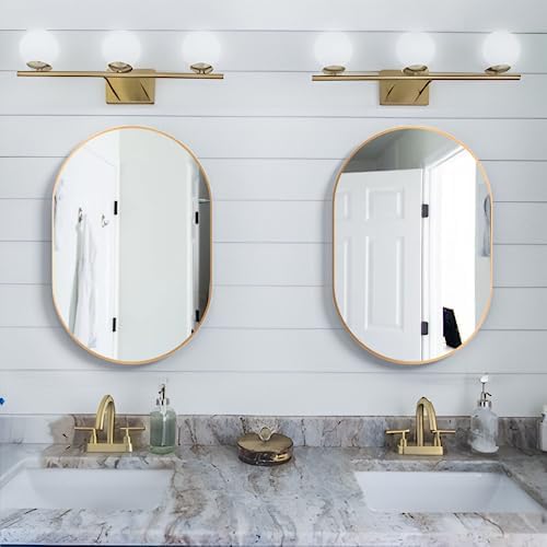 Oval Bathroom Mirror Capsule Wall Vanity Mirror, 2 Pieces 20"x30" Pill Mirrors Wall Mounted Mirror, Large Modern Mirror with Gold Metal Frame, Decor for Entryway, Bedroom, Living Room - Image 6