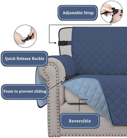 Easy-Going Reversible Chair Cover Washable Sofa Cover for Dogs Water Resistant Couch Slipcover Furniture Protector Cover with Adjustable Straps for Pets (Chair 30 in, Dark Blue/Light Blue) - Image 3