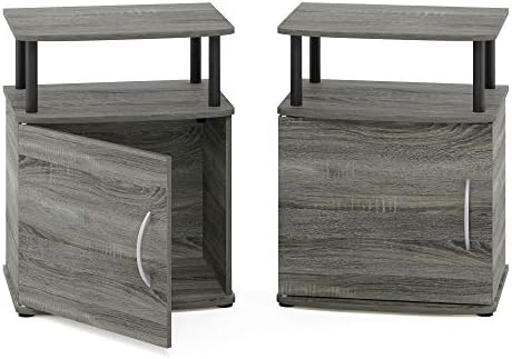 Furinno Jaya 2-Tier Side Table Set of 2, with Door Cabinet, French Oak - Image 4