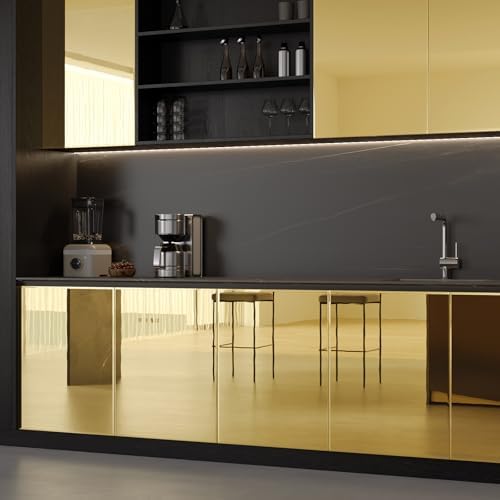 VaryPaper 15.7''x78.7'' Chrome Gold Mirror Contact Paper Peel and Stick Mirror Vinyl Sheet Self Adhesive Reflective Mirrored Wall Sticker Mirrored Wallpaper Gold Contact Paper for Countertop Appliance - Image 4