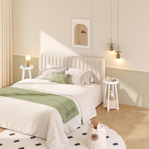 HOOBRO Small Round Side Table, 2-Tier Round Sofa End Table, Compact Nightstand with Cotton Linen Storage Basket, for Small Space, Living Room, Bedroom, Dorm, White WW183BZ01 - Image 5