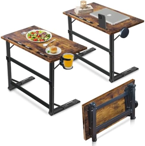 23.3 Inch Folding Desk that Comes Fully Assembled, a Large TV Tray Table for Eating on the Couch with a Cup Holder, Rustic Brown by Unknown