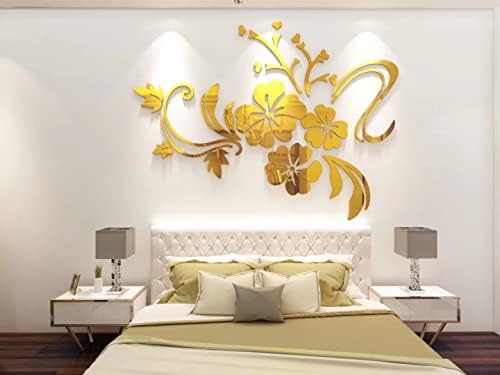 Wall Stickers 3D Flower Pattern - Family Wall Decals Living Room Wall Decor Sticker for Walls Decor Living Room Home Decorations Room Decor for Office Sofa Bedroom Decals (Golden L:150cm * 200cm) by guangmu