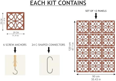 Wooden Hanging Room Divider Panels, Walnut, Set of 12 - Image 2